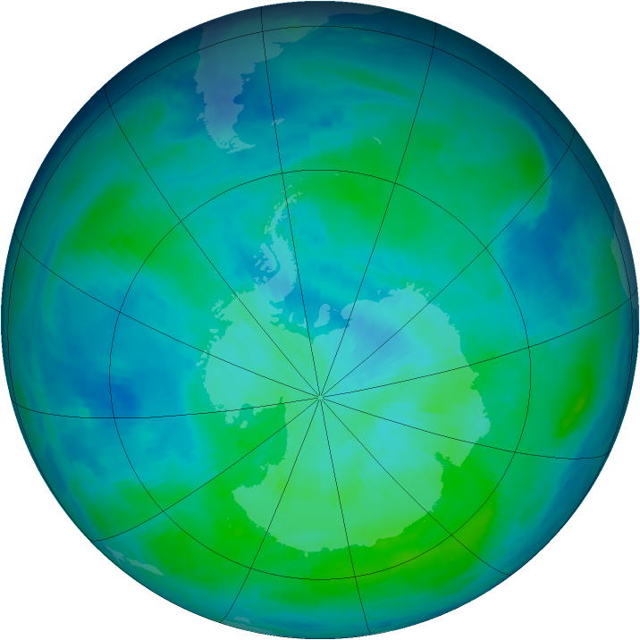 Antarctic ozone map for 01 March 1998